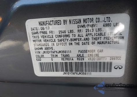 2018 Infiniti Q50 3.0T Luxe z USA, uszkodzony, nr VIN JN1EV7APXJM356111